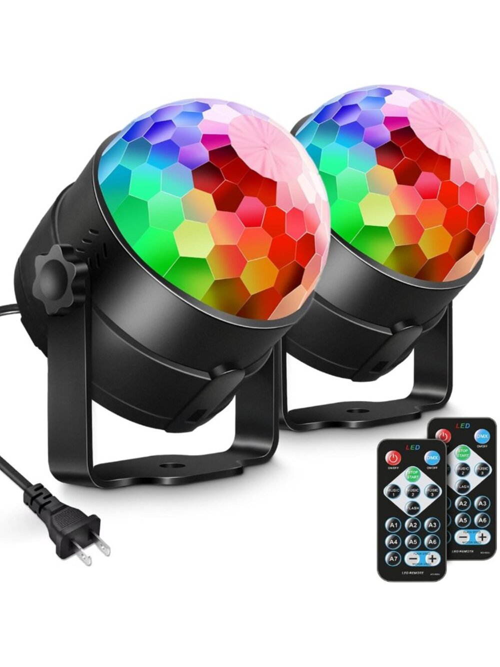 2-Pack Sound Activated Disco Ball Party Lights with Remote Control & Strobe